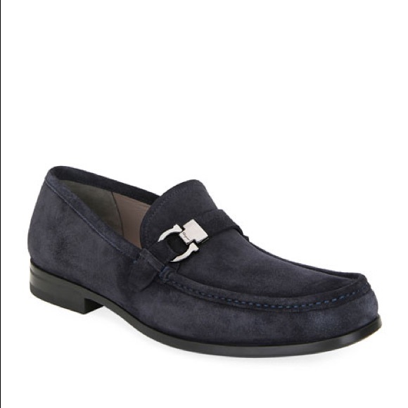 Salvatore Ferragamo Adam Suede Loafers in Dark Blue - Picture 4 of 11